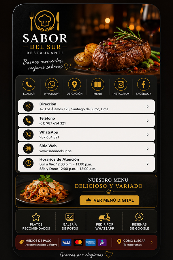 vCard para restaurante